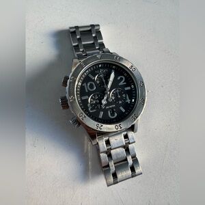 Nixon Men's Silver Stainless Steel Chronograph Watch with Black Dial